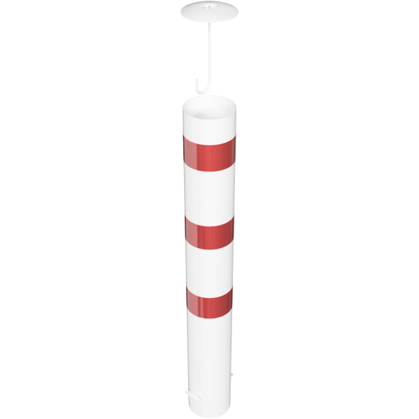 Barrier bollard | Steel tube  193 x 3.6 mm | stationary | for setting in concrete | hot-dip galvanized and white coatedwith three red reflecting stripes | total length: 1500 mm | with steel cap with concrete anchor